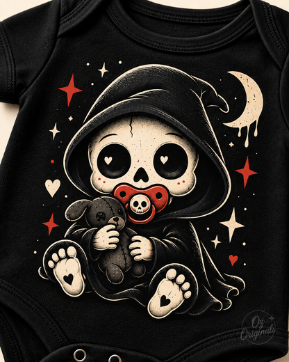 Spooky Little Reaper Baby Vest | Black Alternative Halloween Baby Grow | October Oddities 💀