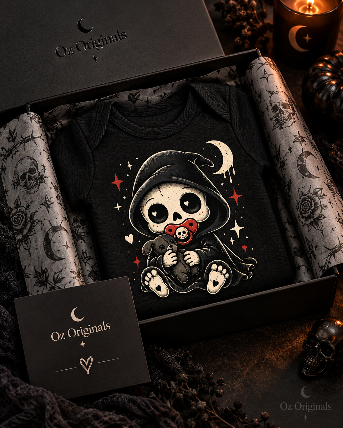 Spooky Little Reaper Baby Vest | Black Alternative Halloween Baby Grow | October Oddities 💀