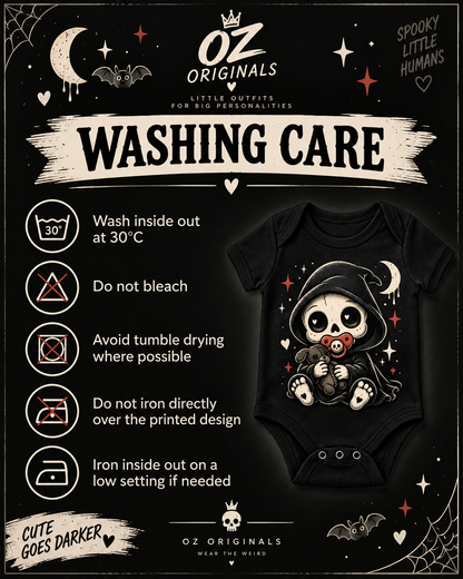 Spooky Little Reaper Baby Vest | Black Alternative Halloween Baby Grow | October Oddities 💀