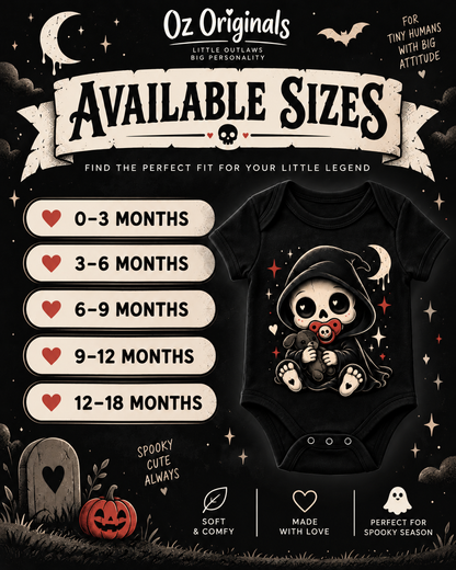 Spooky Little Reaper Baby Vest | Black Alternative Halloween Baby Grow | October Oddities 💀