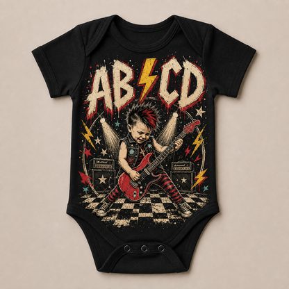 AB⚡CD Baby Vest | Alternative Rock Baby Bodysuit | Rocker Baby Outfit | Black Band Style Baby Vest