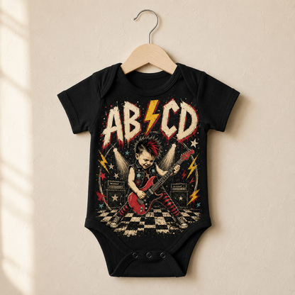 AB⚡CD Baby Vest | Alternative Rock Baby Bodysuit | Rocker Baby Outfit | Black Band Style Baby Vest