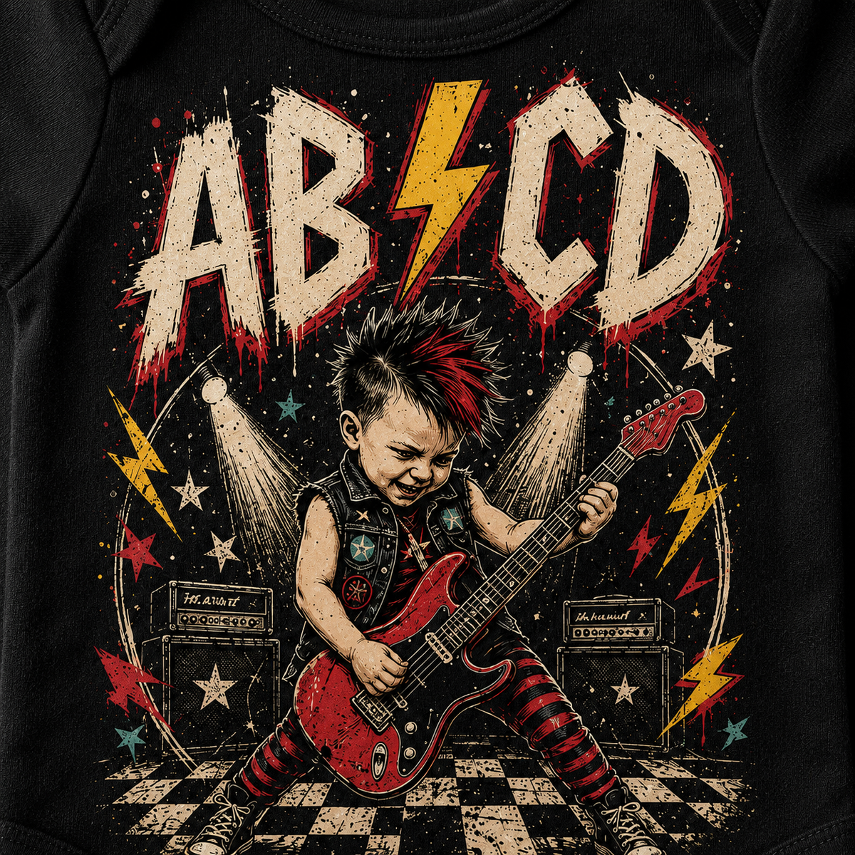 AB⚡CD Baby Vest | Alternative Rock Baby Bodysuit | Rocker Baby Outfit | Black Band Style Baby Vest
