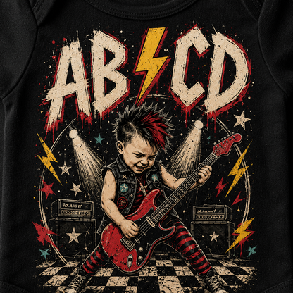 AB⚡CD Baby Vest | Alternative Rock Baby Bodysuit | Rocker Baby Outfit | Black Band Style Baby Vest