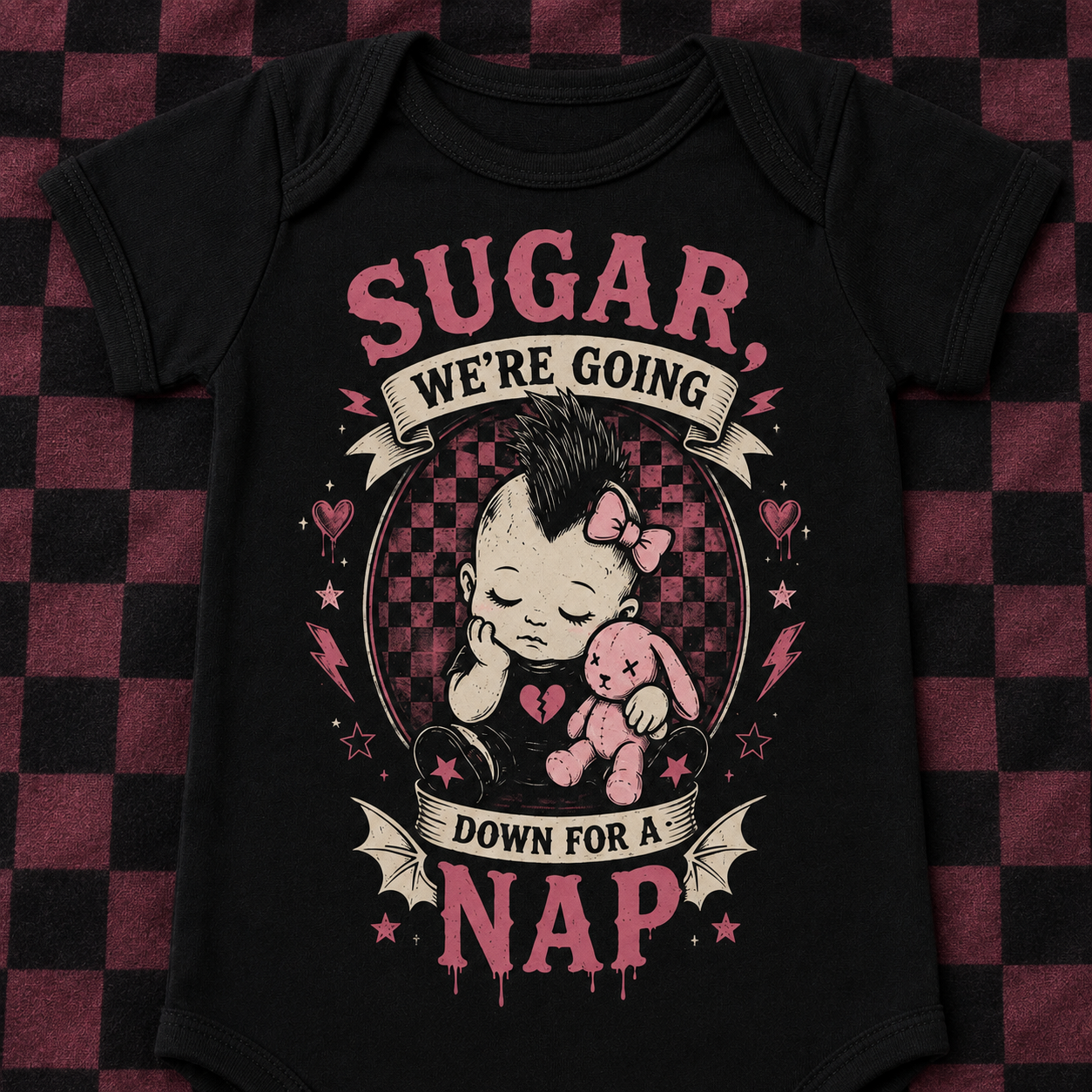 Sugar, We’re Going Down for a Nap Baby Vest | Alternative Rock Baby Bodysuit | Pink Punk Baby Outfit 🩷