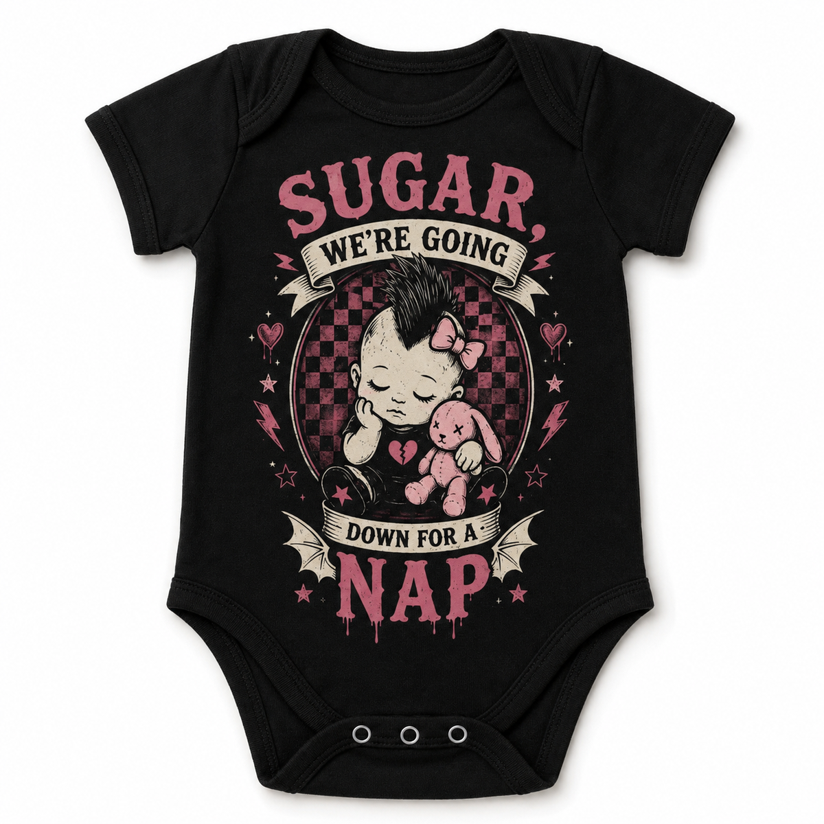 Sugar, We’re Going Down for a Nap Baby Vest | Alternative Rock Baby Bodysuit | Pink Punk Baby Outfit 🩷