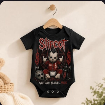 Slipcot Baby Vest | Wait and Bleed… Milk | Alternative Metal Baby Bodysuit | Black Rock Baby Clothes 🎸