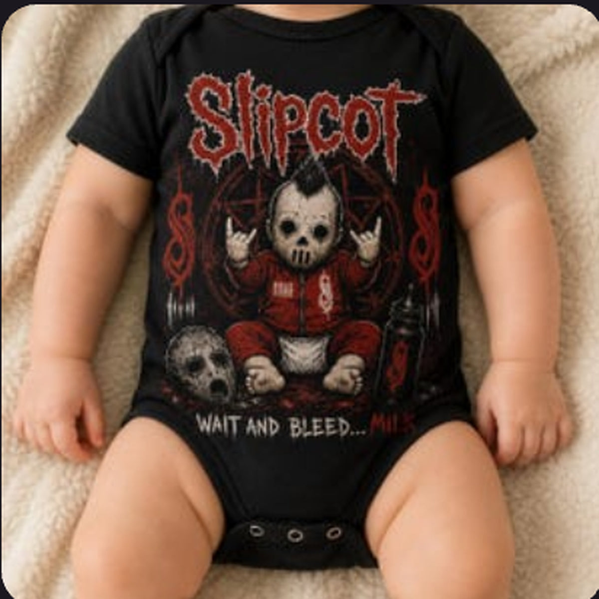 Slipcot Baby Vest | Wait and Bleed… Milk | Alternative Metal Baby Bodysuit | Black Rock Baby Clothes 🎸