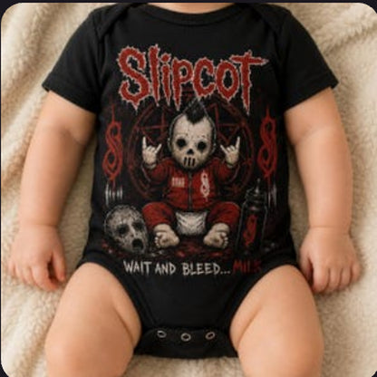 Slipcot Baby Vest | Wait and Bleed… Milk | Alternative Metal Baby Bodysuit | Black Rock Baby Clothes 🎸