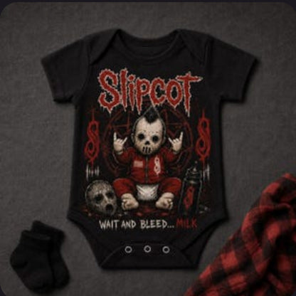 Slipcot Baby Vest | Wait and Bleed… Milk | Alternative Metal Baby Bodysuit | Black Rock Baby Clothes 🎸