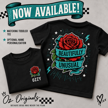 Beautifully Unusual Rose Baby Vest | 2 Print Layout Options | Alternative Tattoo Style Baby Bodysuit 🌹🖤