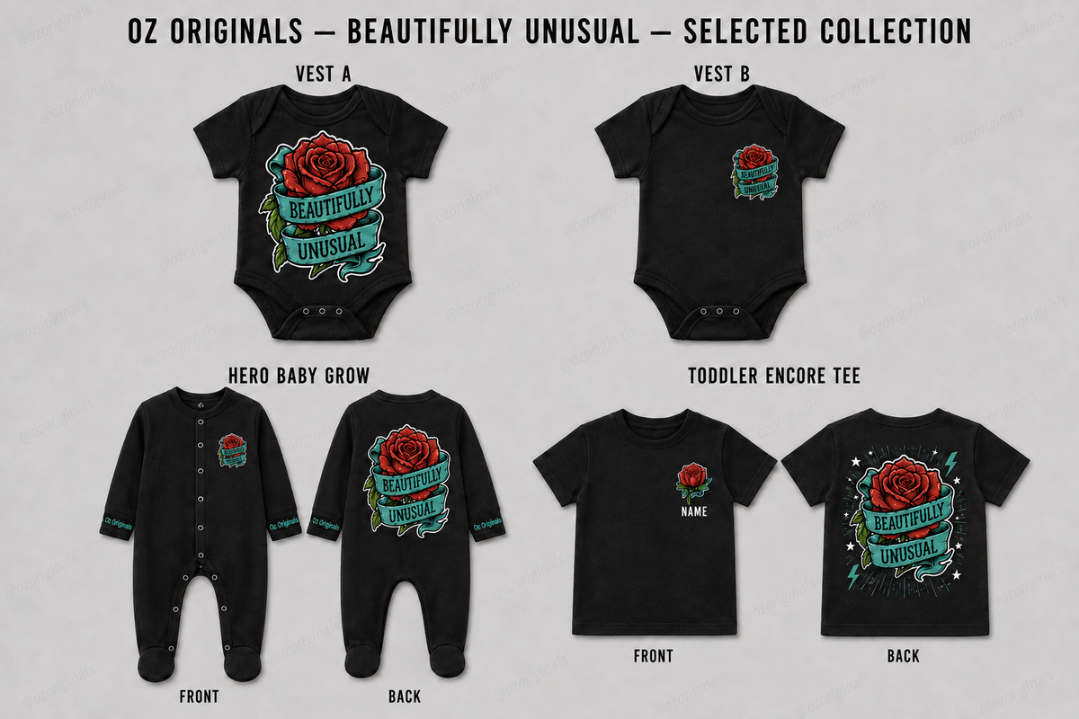 Beautifully Unusual Rose Baby Vest | 2 Print Layout Options | Alternative Tattoo Style Baby Bodysuit 🌹🖤