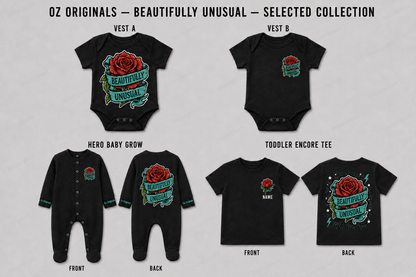 Beautifully Unusual Rose Baby Vest | 2 Print Layout Options | Alternative Tattoo Style Baby Bodysuit 🌹🖤