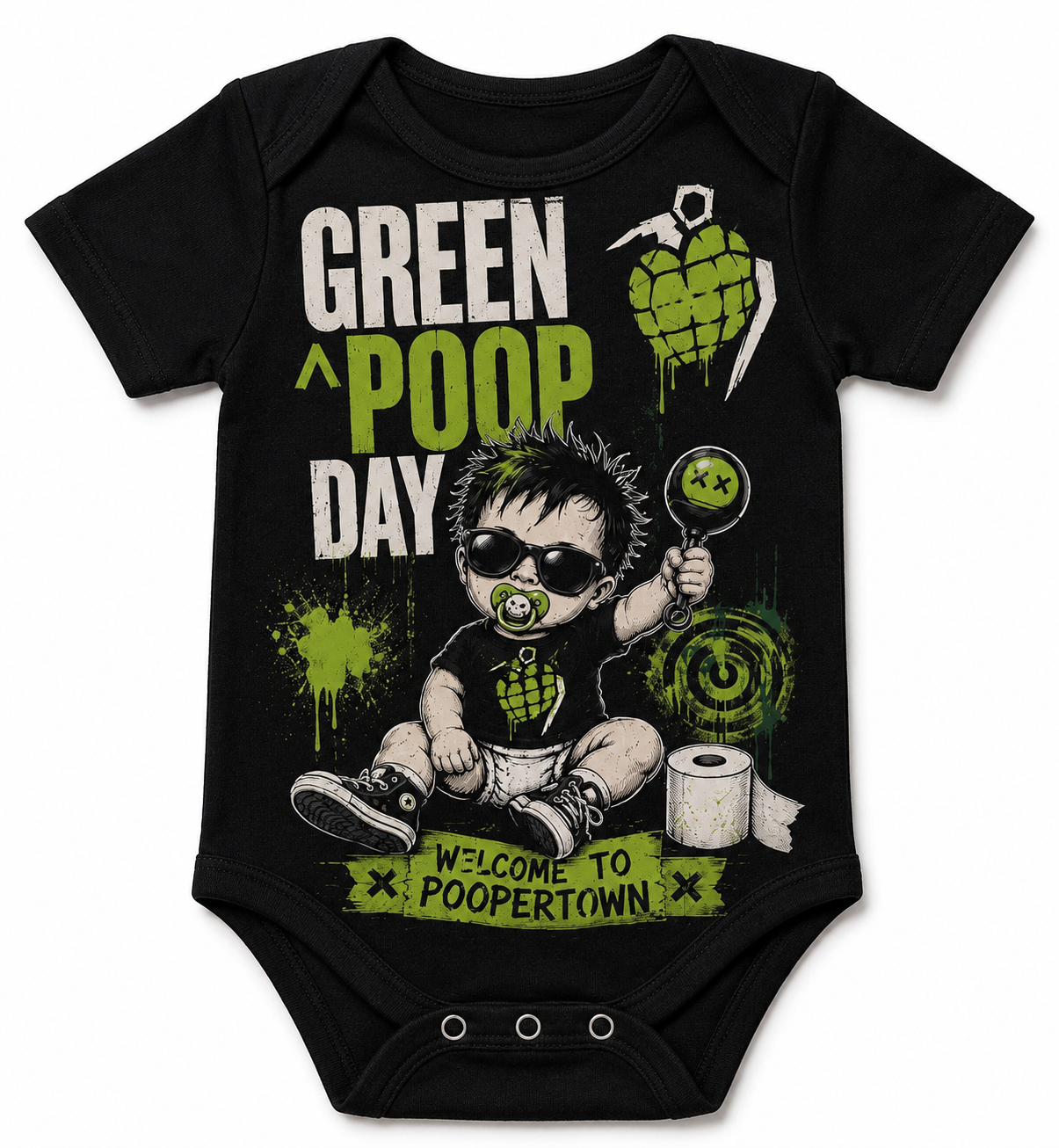 Green Poop Day Baby Vest | Green Day Inspired Alternative Baby Bodysuit | Punk Rock Baby Clothes 💚 💣