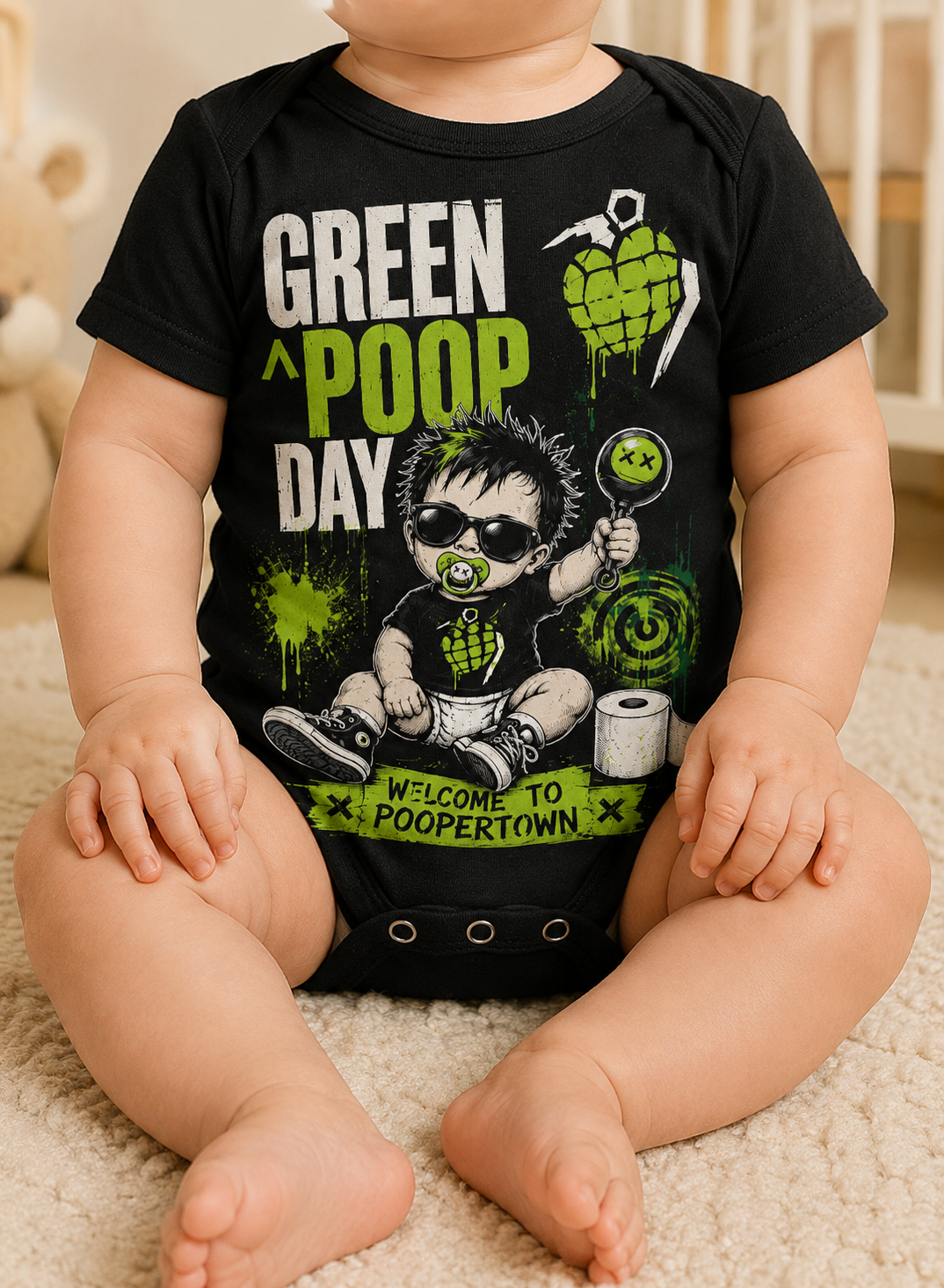 Green Poop Day Baby Vest | Green Day Inspired Alternative Baby Bodysuit | Punk Rock Baby Clothes 💚 💣