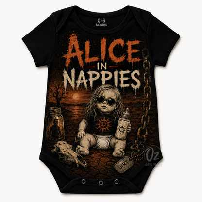Alice in Nappies Baby Vest | Alice in Chains Inspired Rock Baby Bodysuit | Alternative Baby Clothes 🧡 ⛓️
