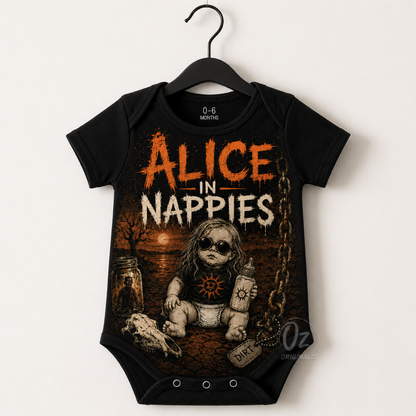 Alice in Nappies Baby Vest | Alice in Chains Inspired Rock Baby Bodysuit | Alternative Baby Clothes 🧡 ⛓️