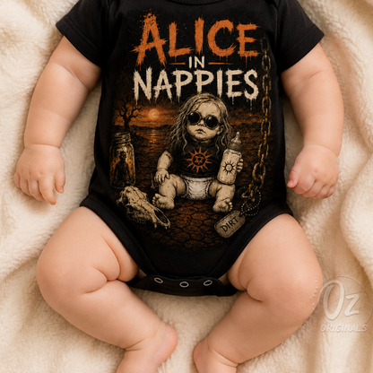 Alice in Nappies Baby Vest | Alice in Chains Inspired Rock Baby Bodysuit | Alternative Baby Clothes 🧡 ⛓️