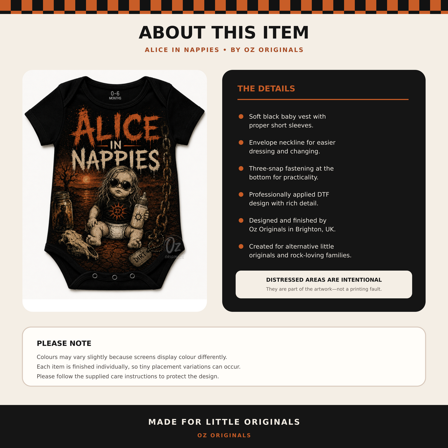 Alice in Nappies Baby Vest | Alice in Chains Inspired Rock Baby Bodysuit | Alternative Baby Clothes 🧡 ⛓️