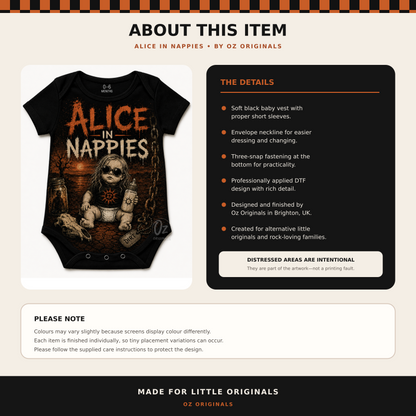 Alice in Nappies Baby Vest | Alice in Chains Inspired Rock Baby Bodysuit | Alternative Baby Clothes 🧡 ⛓️