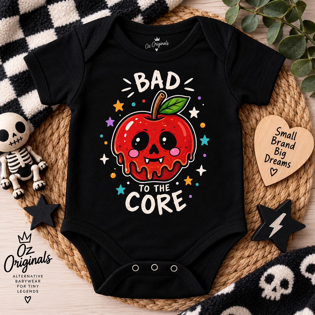 Bad to the Core Halloween Baby Vest – Alternative Skull Apple Baby Bodysuit 🍎