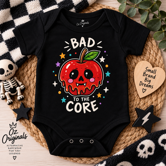 Bad to the Core Halloween Baby Vest – Alternative Skull Apple Baby Bodysuit 🍎