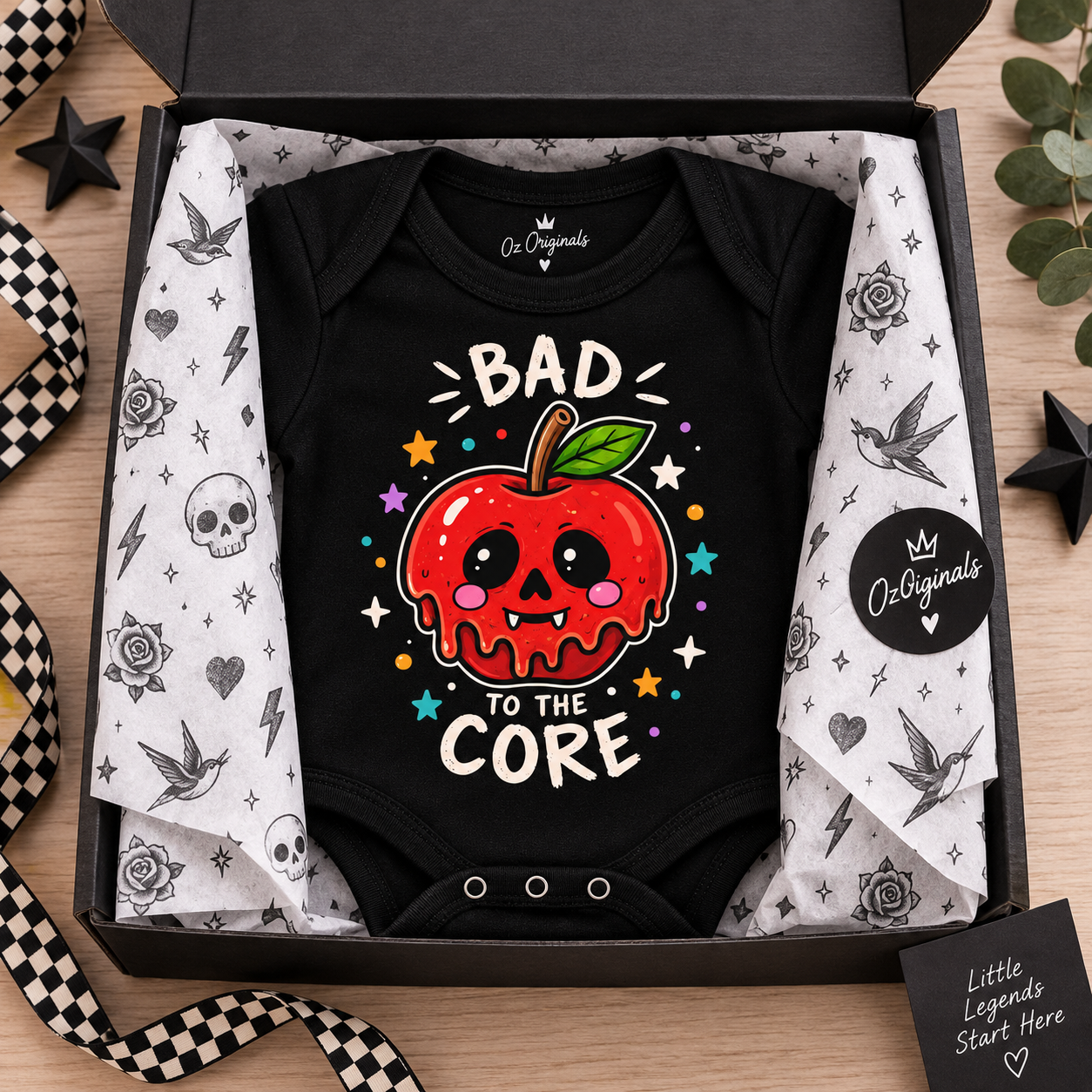 Bad to the Core Halloween Baby Vest – Alternative Skull Apple Baby Bodysuit 🍎