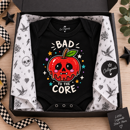 Bad to the Core Halloween Baby Vest – Alternative Skull Apple Baby Bodysuit 🍎