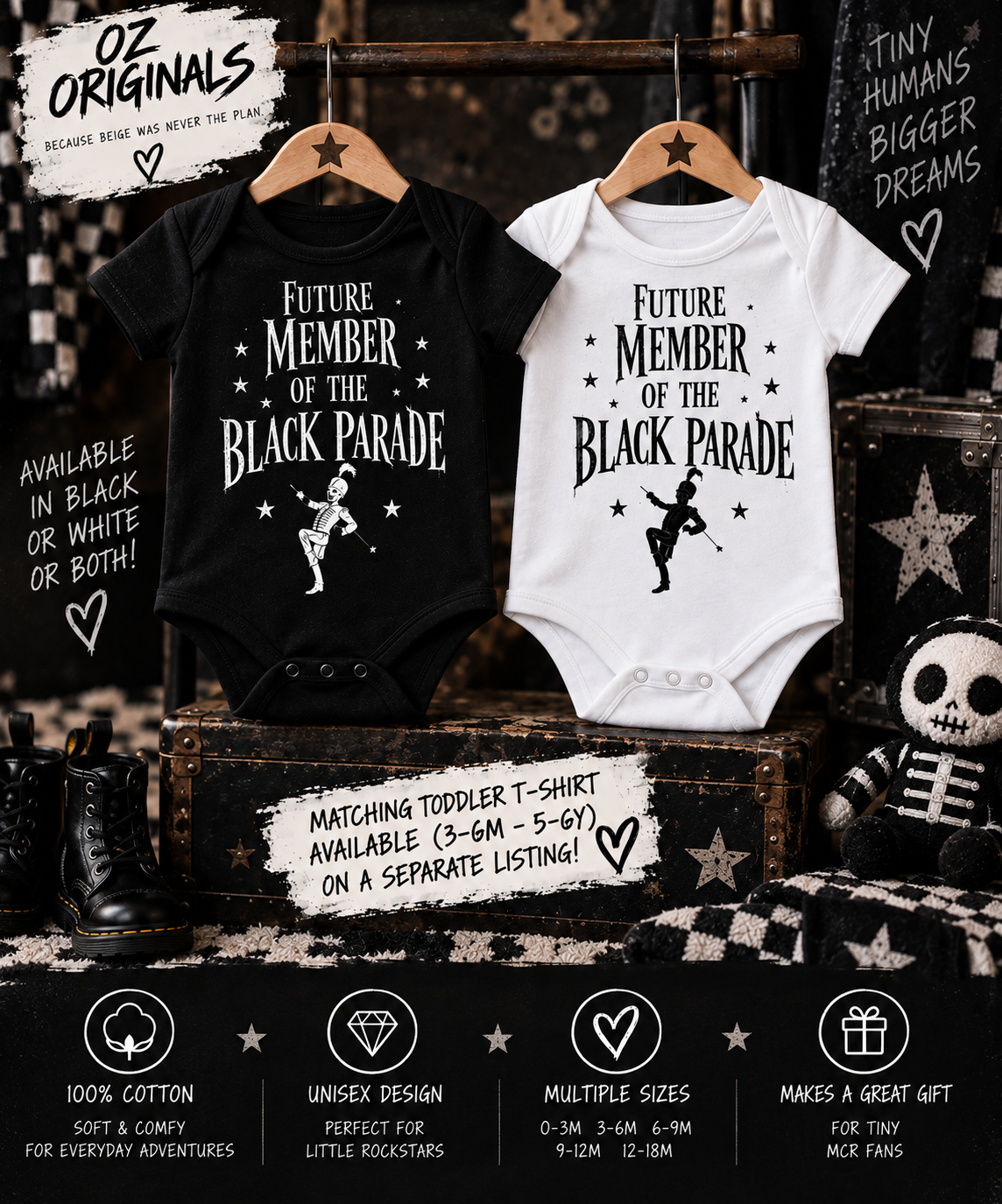 Future Member of the Black Parade Baby Vest | Black or White | Alternative Baby Clothes UK.