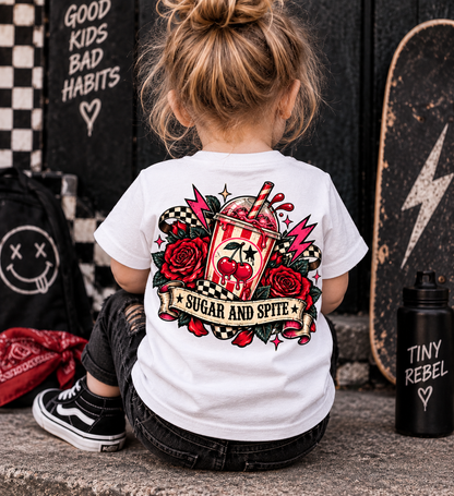 Sugar & Spite White Toddler T-Shirt | Alternative Kids Tee | Tattoo Cherry Punk Graphic