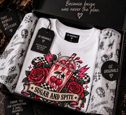 Sugar & Spite White Toddler T-Shirt | Alternative Kids Tee | Tattoo Cherry Punk Graphic