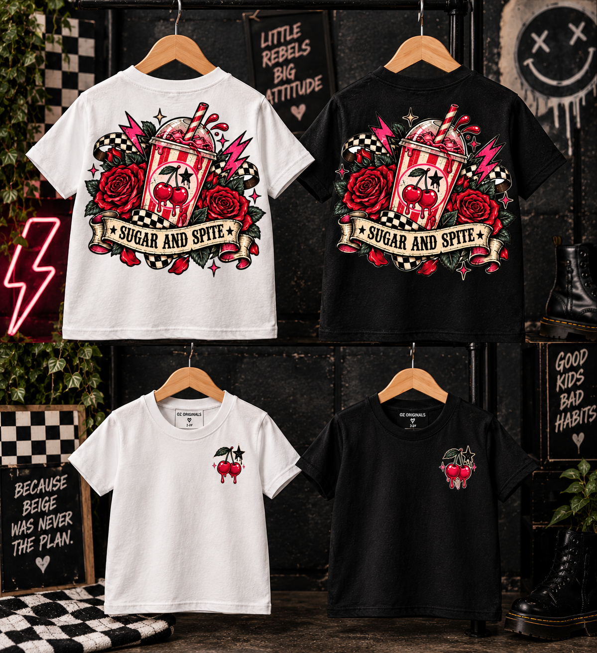 Sugar & Spite White Toddler T-Shirt | Alternative Kids Tee | Tattoo Cherry Punk Graphic