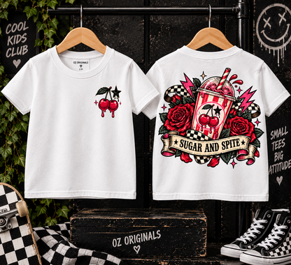 Sugar & Spite White Toddler T-Shirt | Alternative Kids Tee | Tattoo Cherry Punk Graphic