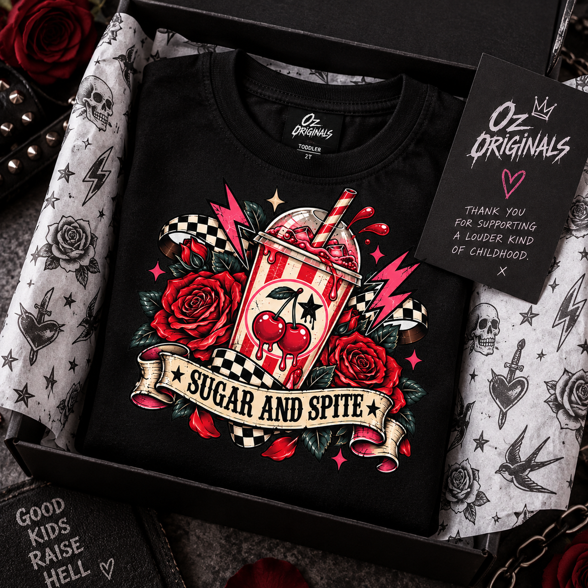 Sugar & Spite Black Toddler T-Shirt | Alternative Kids Tee | Punk Rock Cherry Graphic T-Shirt
